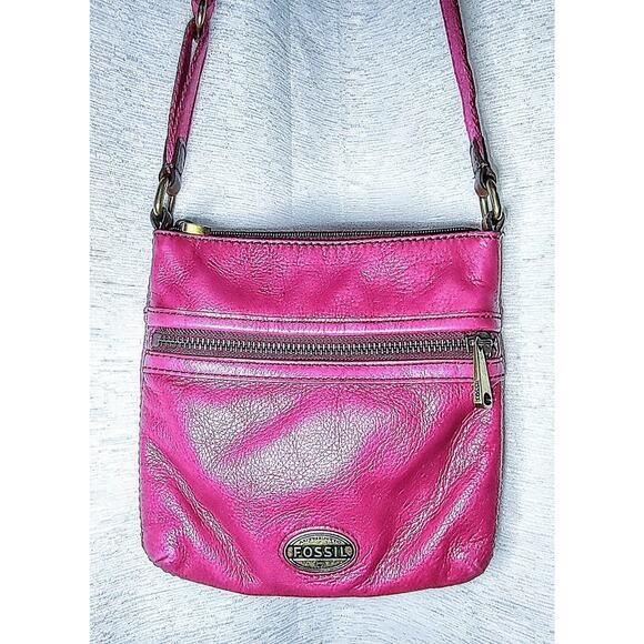 Fossil - Explorer Mini Magenta / Raspberry Pink Leather Crossbody Purse, Y2k - Picture 11 of 11